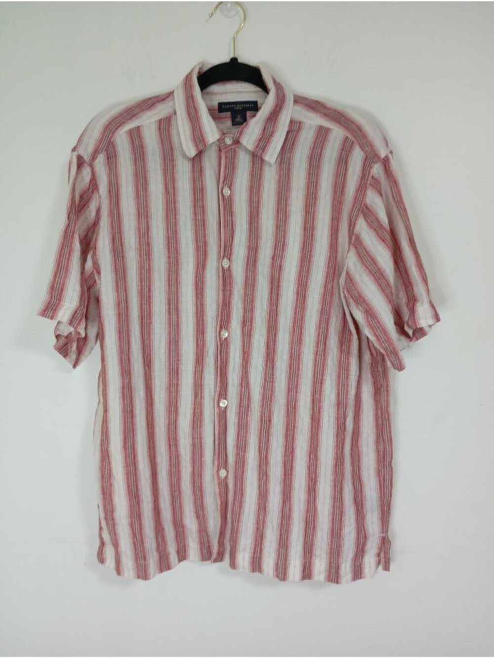 Banana Republic Mens Red & White Striped 100% Linen Button-Up Shirt Size S